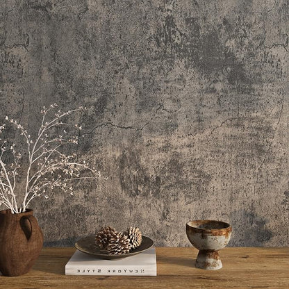 Livelynine 15.8x394 Peel and Stick Wallpaper Concrete Look Brown Masculine Dark by Livelynine
