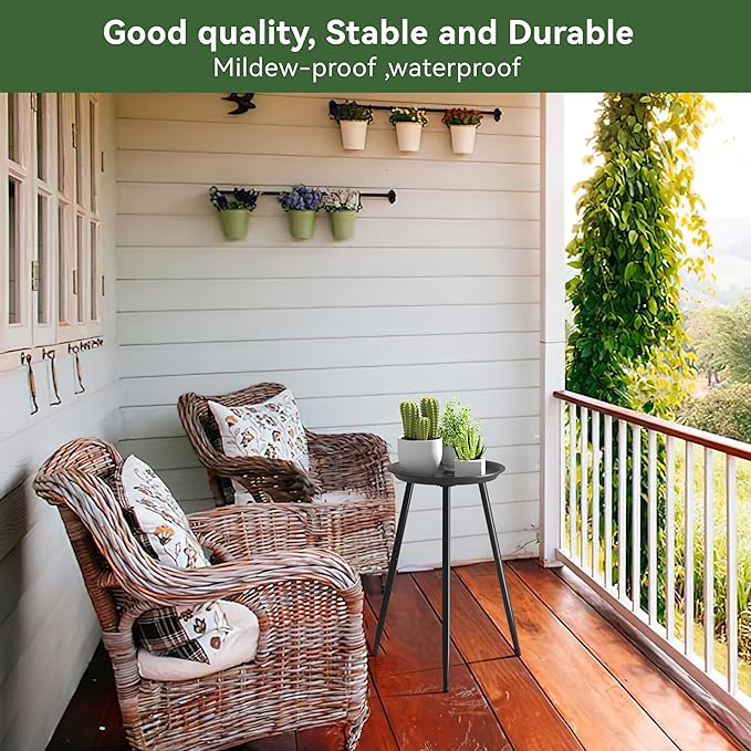 Indoor Plant Stand 20.8" Metal Mid Century Tall Plant Table for Flower Pots,Modern Plant Stand for Indoor Plants Outdoor Small Round Side for Home Decor Shelf Heavy Duty Plant Holder End Table Black