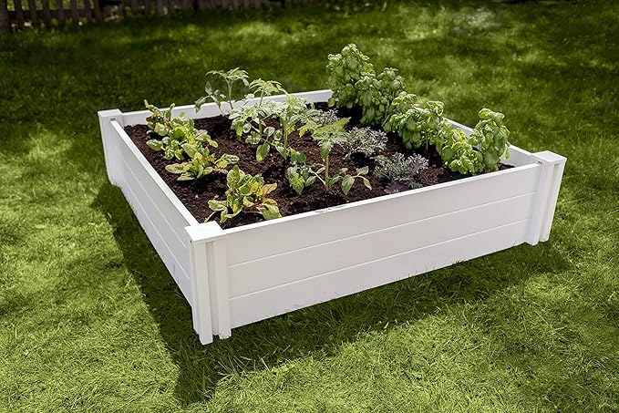 Vita Classic 4 Foot x 4 Foot x 11 inch White Vinyl Raised Modular Garden Bed, White, PVC, BPA and Pthalate Free, VT17108