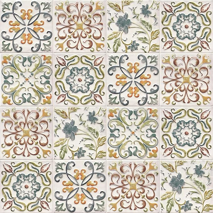 Wudnaye Bohemian Wallpaper Peel and Stick Faux Tile Contact Paper 17”×118” Tile by Wudnaye