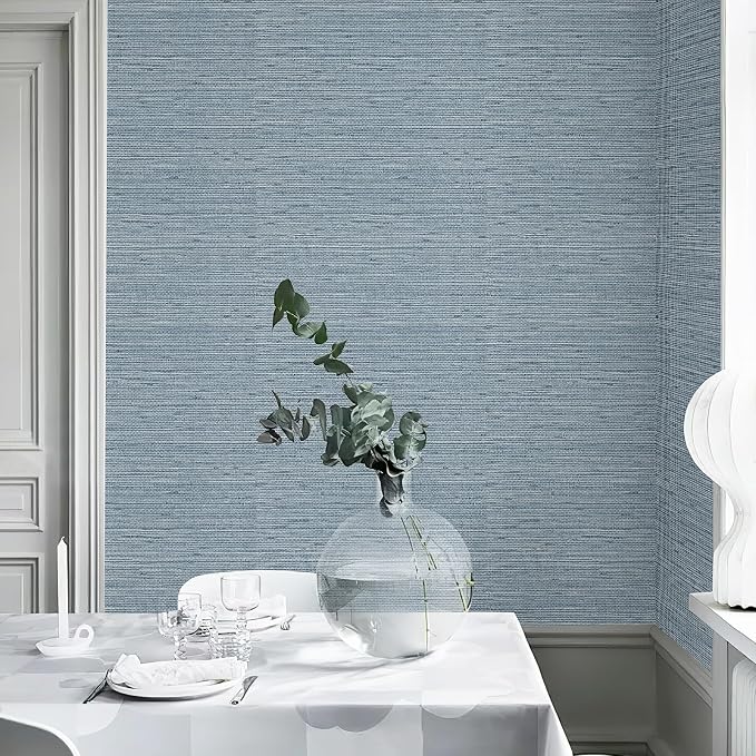 HueBurst Grasscloth Peel and Stick Wallpaper 17.3" x 197" Blue Textured - Image 6