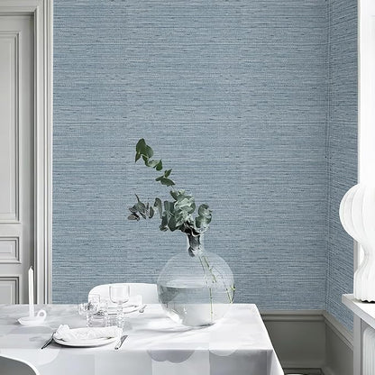 HueBurst Grasscloth Peel and Stick Wallpaper 17.3" x 197" Blue Textured - Image 6