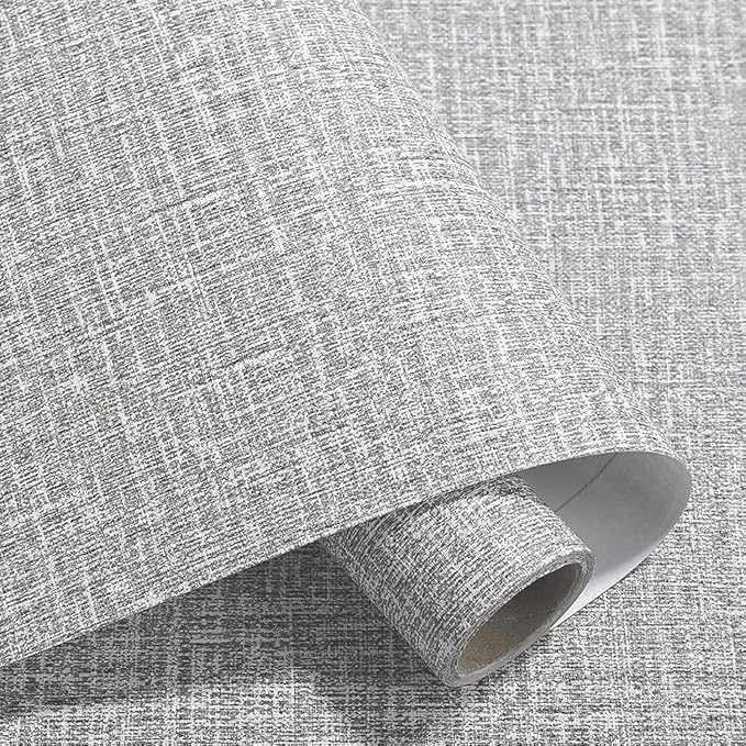 Yancorp 10ft Textured Fabric Gray Wallpaper Faux Grasscloth Grey Peel and Stick by YancorpHomeDecor