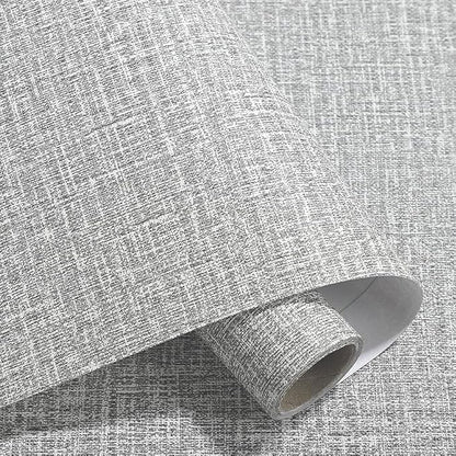Yancorp 10ft Textured Fabric Gray Wallpaper Faux Grasscloth Grey Peel and Stick by YancorpHomeDecor