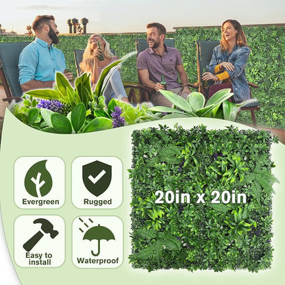 Artificial Green Boxwood Grass Wall Panels: 20"x 20" UV Protected Ivy Privacy - Image 2