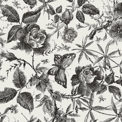 JiffDiff Floral Vintage Wallpaper Peel and Stick Wall Stick Black and White by wallpaper