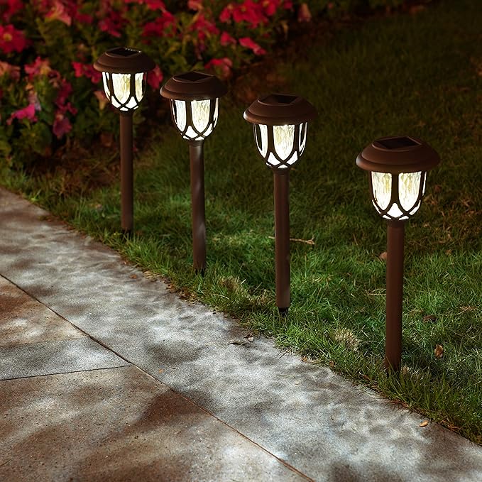 10 Pack Solar Lights Outdoor Decorative Garden Yard Lights for Pathway Walkway Sidewalk Driveway. (Brown, Warm White)