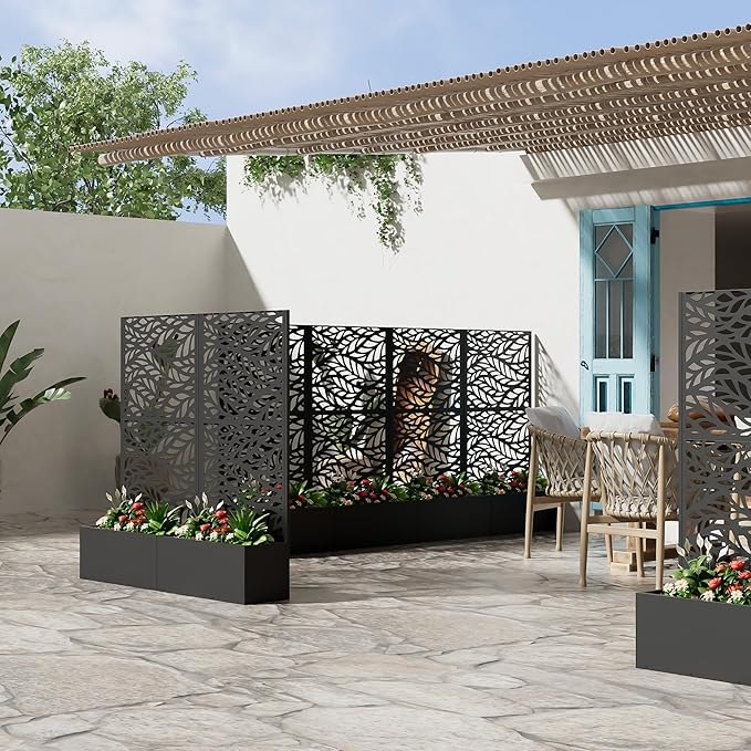 Casaphoria Metal Raised Garden Bed with Trellis, 59"x30"x12" Planter Box for Climbing Plants, Vegetables & Vines, Features Drainage Holes and Privacy Screen (Black-Spring)