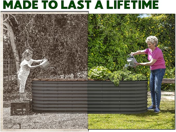 Galvanized Raised Garden Beds Outdoor // 8×2×2 ft Planter Raised Beds for Gardening, Vegetables, Flowers (Gray) // Large Metal Garden Box // Patented Tool-Free Design