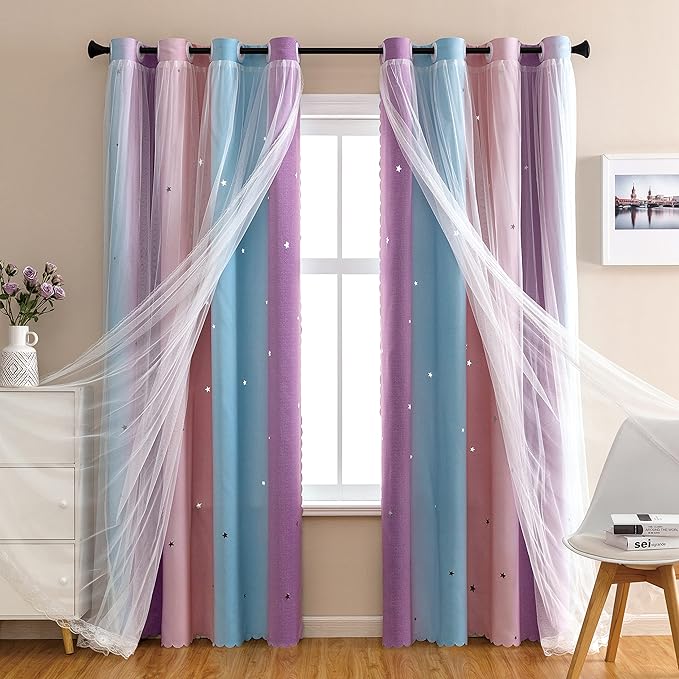 XiDi Pink & Purple Curtains, Unicorn Wall Decals by Addsomecolortolife