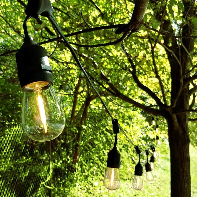 Hometown Evolution, Inc. 100 Foot E26 LED Outdoor Commercial String Lights with 50 Suspended Sockets and S14 LED Filament 1 Watt Bulbs