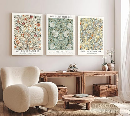 Induslyfe Large Framed Flower Wall Art Canvas Decor Set of 3, William Morris by Induslyfe