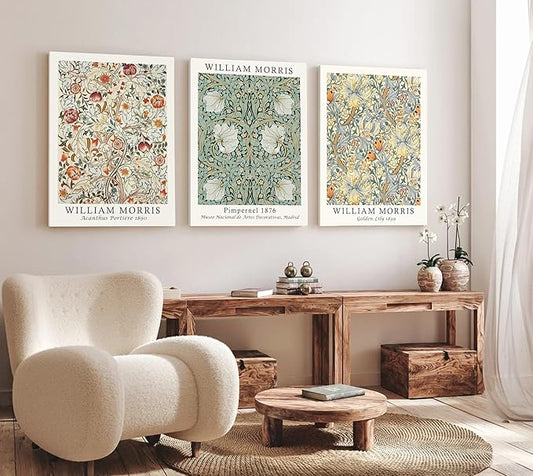 Induslyfe Large Framed Flower Wall Art Canvas Decor Set of 3, William Morris by Induslyfe