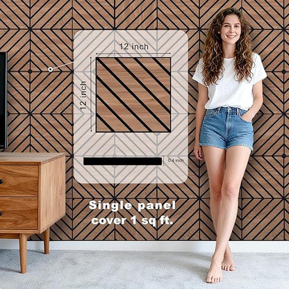 WoveN SounD Artisan Acoustic Wall Panels, 16 Pack 12x12 Inch, PVC Wood Grain - Image 2