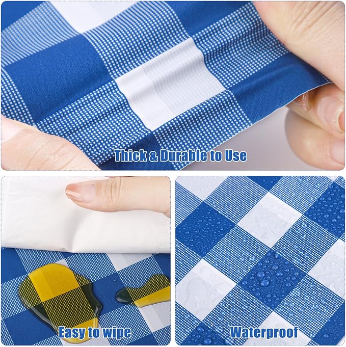 Kochorie 54 Inch x 100 Ft Blue Checkered Plastic Table Cloth Roll Disposable - Image 3