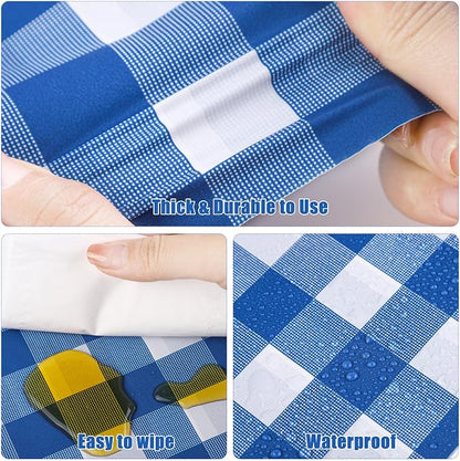 Kochorie 54 Inch x 100 Ft Blue Checkered Plastic Table Cloth Roll Disposable - Image 3