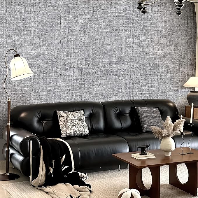 Grey Grasscloth Peel and Stick Wallpaper 17.3"x160" Faux Linen Textured Contact - Image 8