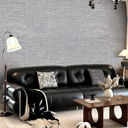 Grey Grasscloth Peel and Stick Wallpaper 17.3"x160" Faux Linen Textured Contact - Image 8