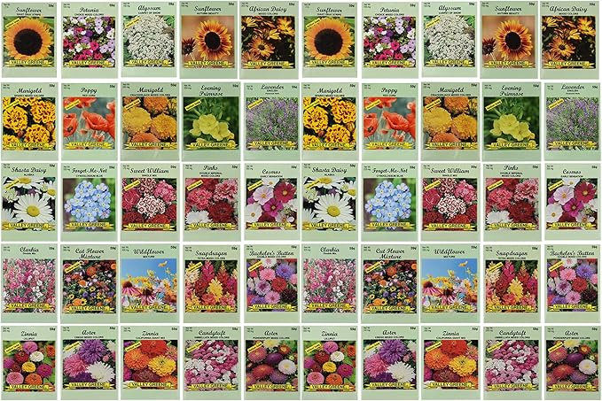 Set of 50 Flower Seed Packets! Flower Seeds in Bulk, 15 or More Varieties Available!