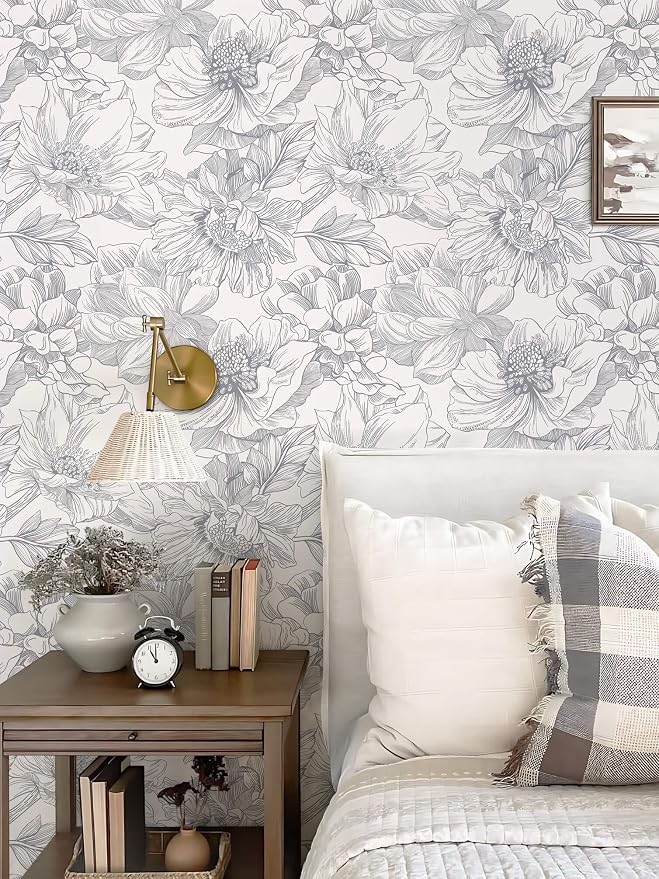 Ismoon Vintage Floral Wallpaper Peel and Stick Beige and Gray Contact Paper - Image 2