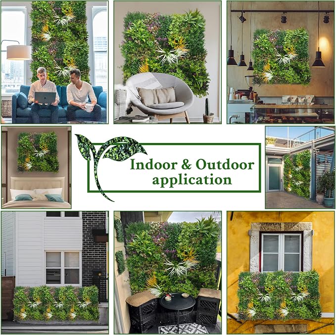 ODTORY Artificial Greenery Grass Wall Panels: 20''x 20'' 12P UV-Anti Faux Ivy - Image 6