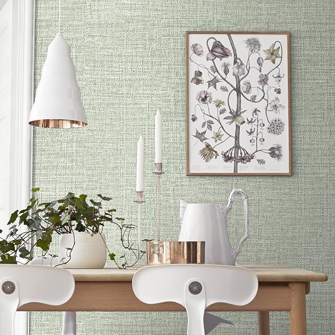 Green Grasscloth Wallpaper 17.3"x160" Faux Linen Textured Contact Paper - Image 4
