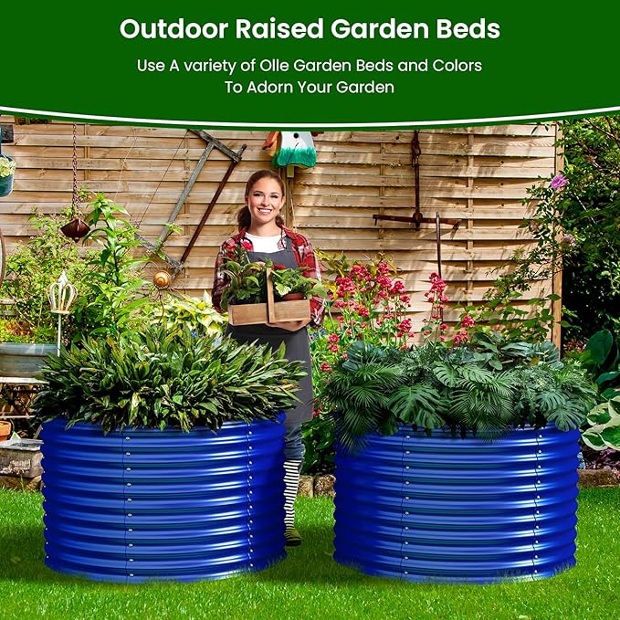 Olle 32" Tall, Galvanized Raised Garden Bed for Flower Round Galvanized Planter Raised Bed Metal Raised Planter Bed, Urban Vegetable Garden Planters, Cobalt Blue