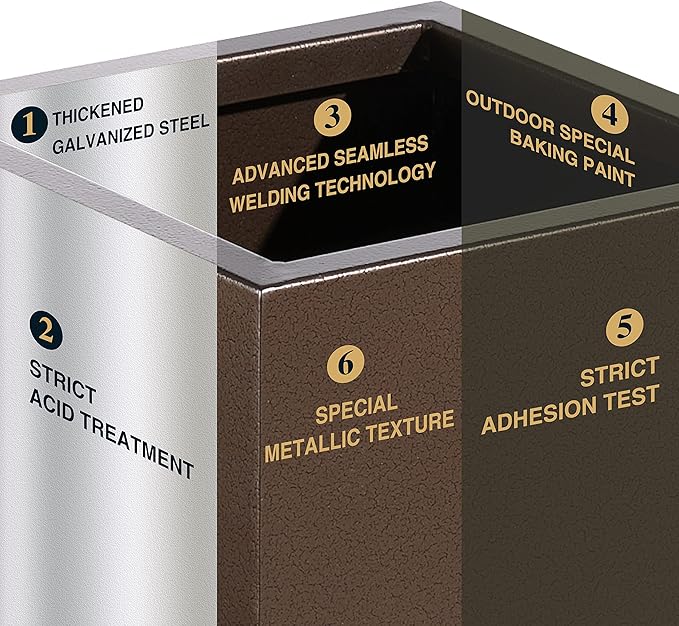 Metallic Heavy Tall Outdoor/Indoor Planter Box 14Lx14Wx30H Inches, Rectangular Tall Planter, Large Flowerpot, ‎25 Pounds, Espresso, No Assembly Required 1 Pack