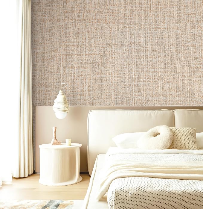 Guvana Grasscloth Peel and Stick Wallpaper Beige Textured Contact Paper Modern - Image 5
