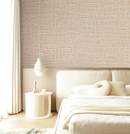 Guvana Grasscloth Peel and Stick Wallpaper Beige Textured Contact Paper Modern - Image 5