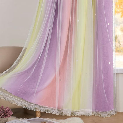 XiDi Yellow Curtains for Bedroom Decor Blackout Pink Curtains for Girl Kids - Image 4