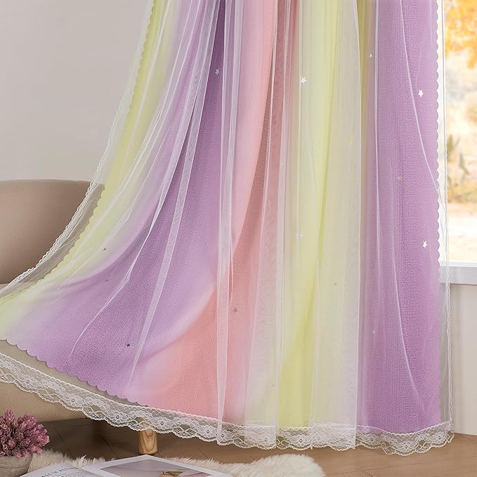 XiDi Curtains for Bedroom Decor, Rainbow Pink PurpleYellow34/90/1 by Addsomecolortolife