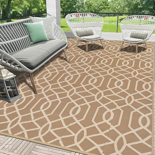 HEBE Outdoor Rug Waterproof 6x9, Reversible Plastic Straw Rug RV Camping Rug, Indoor Outdoor Patio Mat Clearance, Outside Carpet for Porch,Deck,Camper,Balcony,Backyard,Picnic