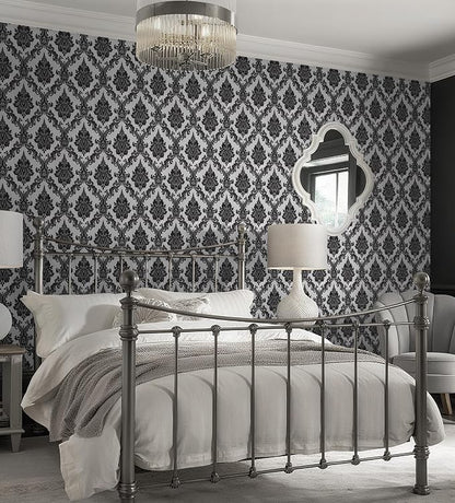 17.7" x 197" Peel and Stick Wallpaper Black Vintage Wallpaper Damask Contact - Image 6