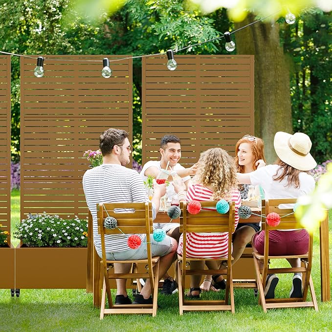 Casaphoria Metal Raised Garden Bed with Trellis and Wheels, 72"x35"x16" Planter Box for Climbing Plants, Vegetables & Vines, Features Drainage Holes and Privacy Screen (Brown-Louvered)