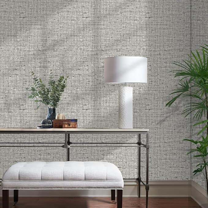 15.75"x787.4" Gray Grasscloth Wallpaper Peel and Stick Removable Textured Wall - Image 2