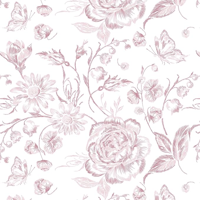 Yasinet Pink Floral Wallpaper Boho Peel and Stick Wallpaper Pink and White - Image 7