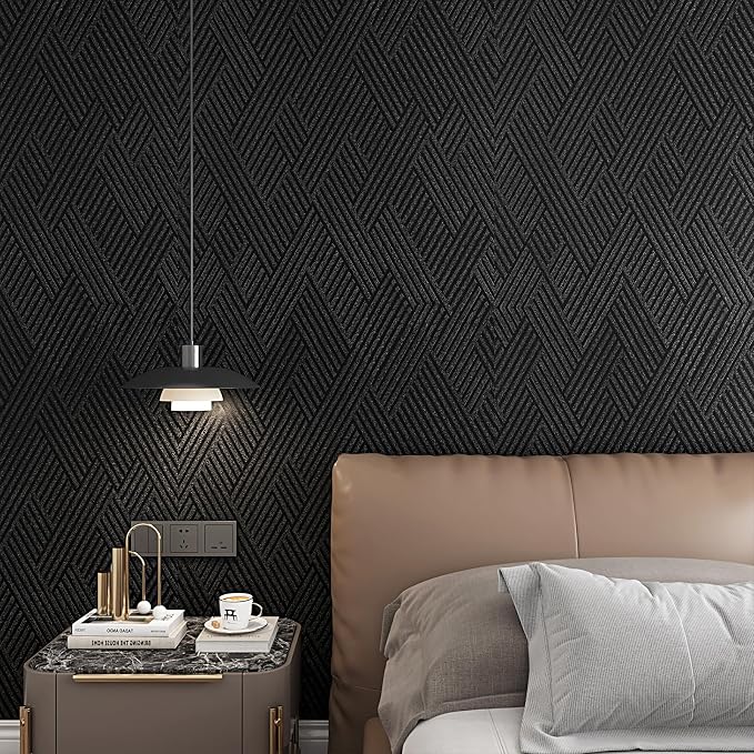 Decotalk Black Textured Geometric Peel and Stick Wallpaper - Image 4
