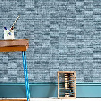 JiffDiff Grasscloth Wallpaper Peel and Stick Blue Grassweave Stick on Wallpaper - Image 7