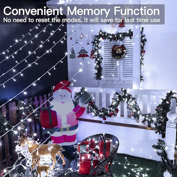 Ollny Christmas Lights Outdoor 400LED 131FT, Cool White Fairy Lights with Remote 3 Timer, Plug in 8 Modes String Lights for Bedroom Indoor Outside House Party Xmas Decorations