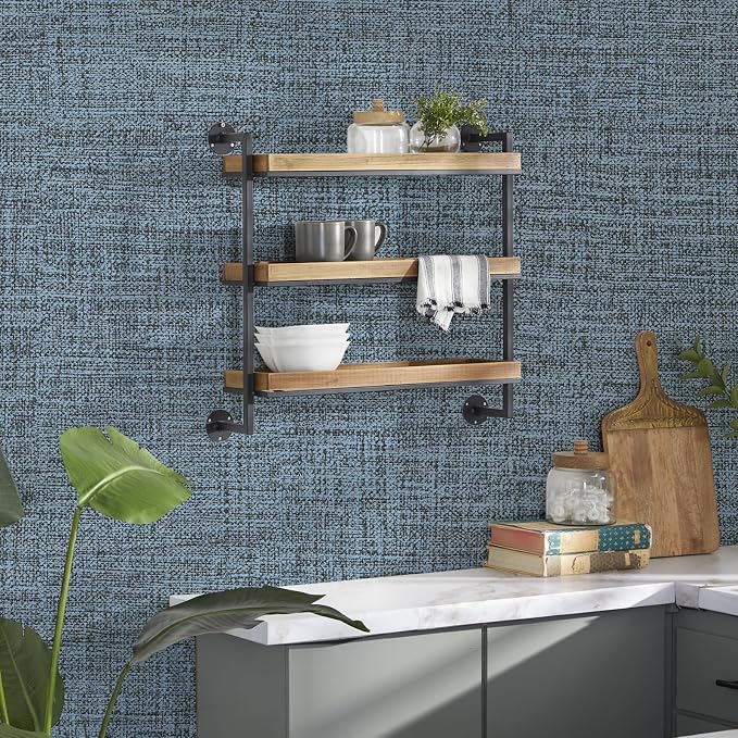 Blue Gray Grasscloth Peel and Stick Wallpaper 17.3"x1200" Faux Linen Textured - Image 4