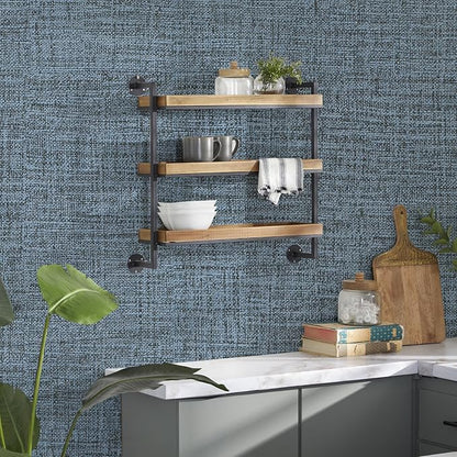 Blue Gray Grasscloth Peel and Stick Wallpaper 17.3"x120" Faux Linen Textured - Image 4
