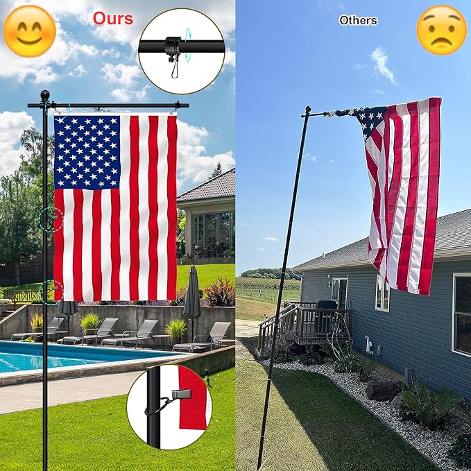 10FT Flag Pole Stand for Garden – Adjustable Outdoor Flagpole with 5-Prong Base, Freestanding Aluminum Banner Holder for 3x5ft & 28"x40" Flags – Wind-Resistant & Lightweight – Black