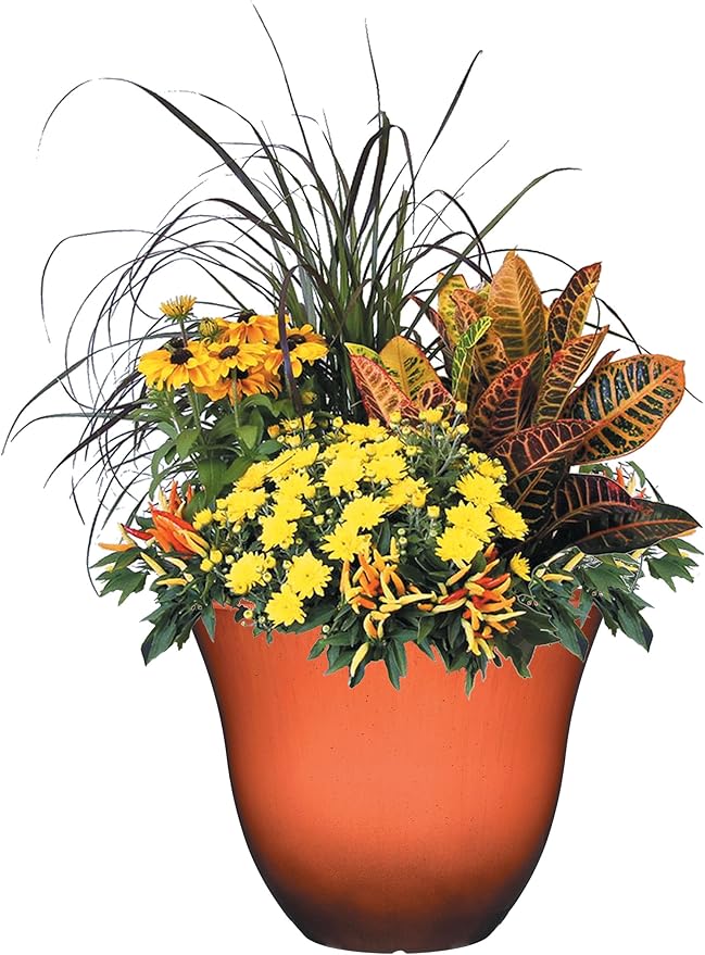 Classic Home and Garden Honeysuckle Resin Flower Pot Planter, Orange Ember, 13" (Pack of 3)