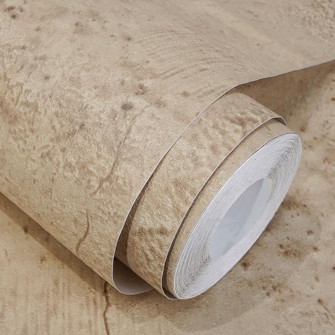 WADILE Beige Concrete Wallpaper 15.7 in * 118 in, Cement Contact Paper 3D Matte by WADILE