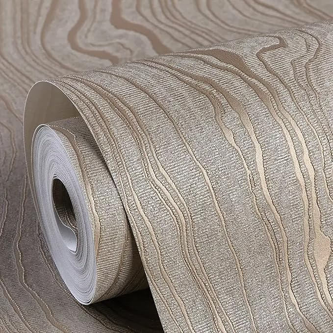 Gold Khaki Wood Peel and Stick Wallpaper Stripe, 20.8" x 118", Self-Adhesive by Unknown