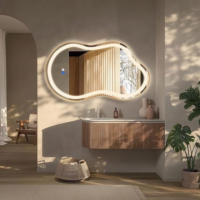 Irregular Led Backlit Bathroom Mirror -26"x46" Single Piece, Asymmetrical Cloud - Image 5