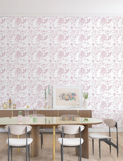 Yasinet Pink Floral Wallpaper Boho Peel and Stick Wallpaper Pink and White - Image 8