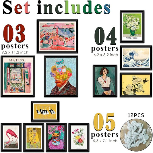 LANCHI95 12 Pcs Eclectic Wall Art Decor FRAMED, Eclectic Home Decor, Retro - Image 2