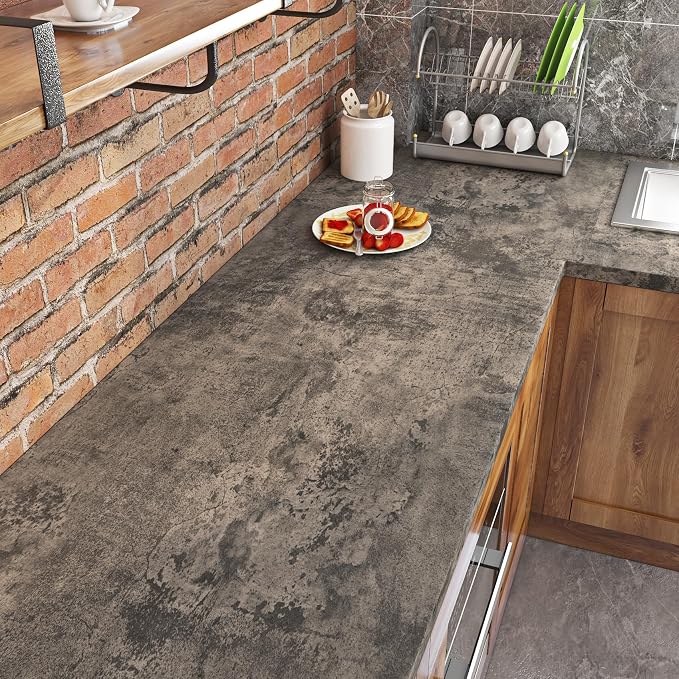 Livelynine 15.8x394 Peel and Stick Wallpaper Concrete Look Brown Masculine Dark - Image 3